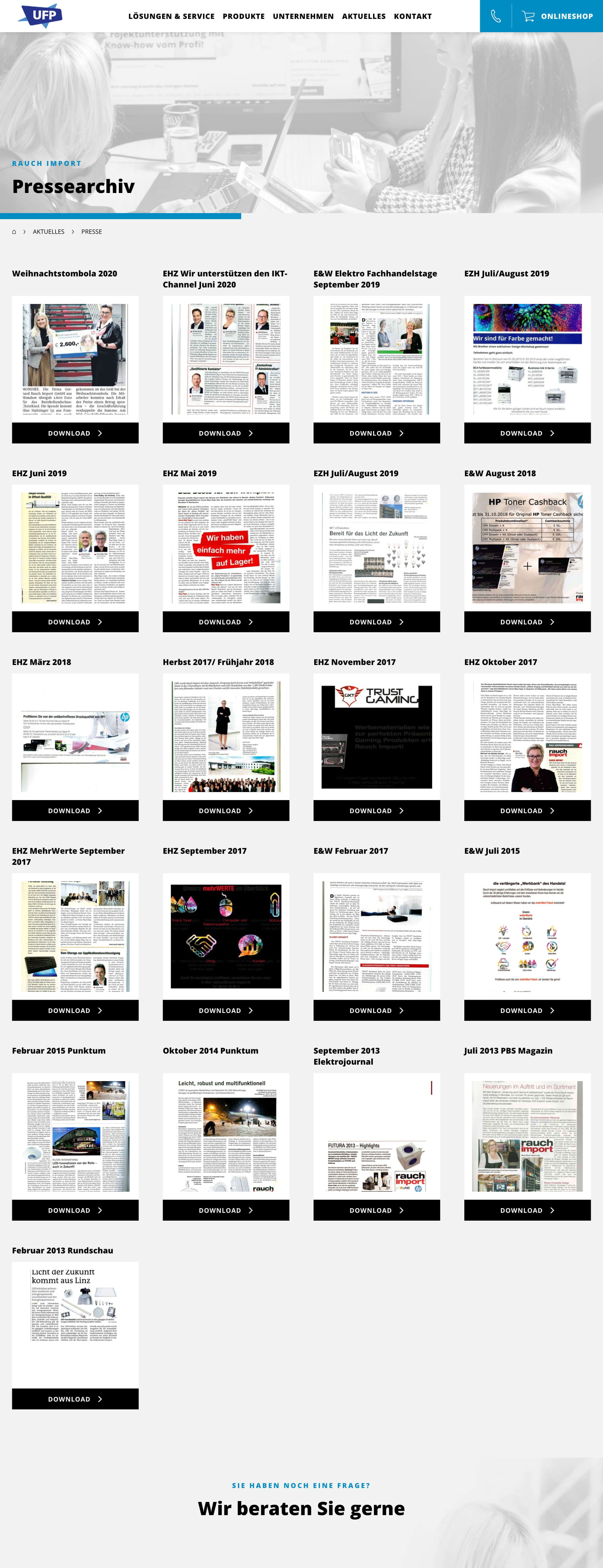 PDF-Download der Presseberichte mit automatischer Vorschaubildgenerierung und Lightbox-Funktion