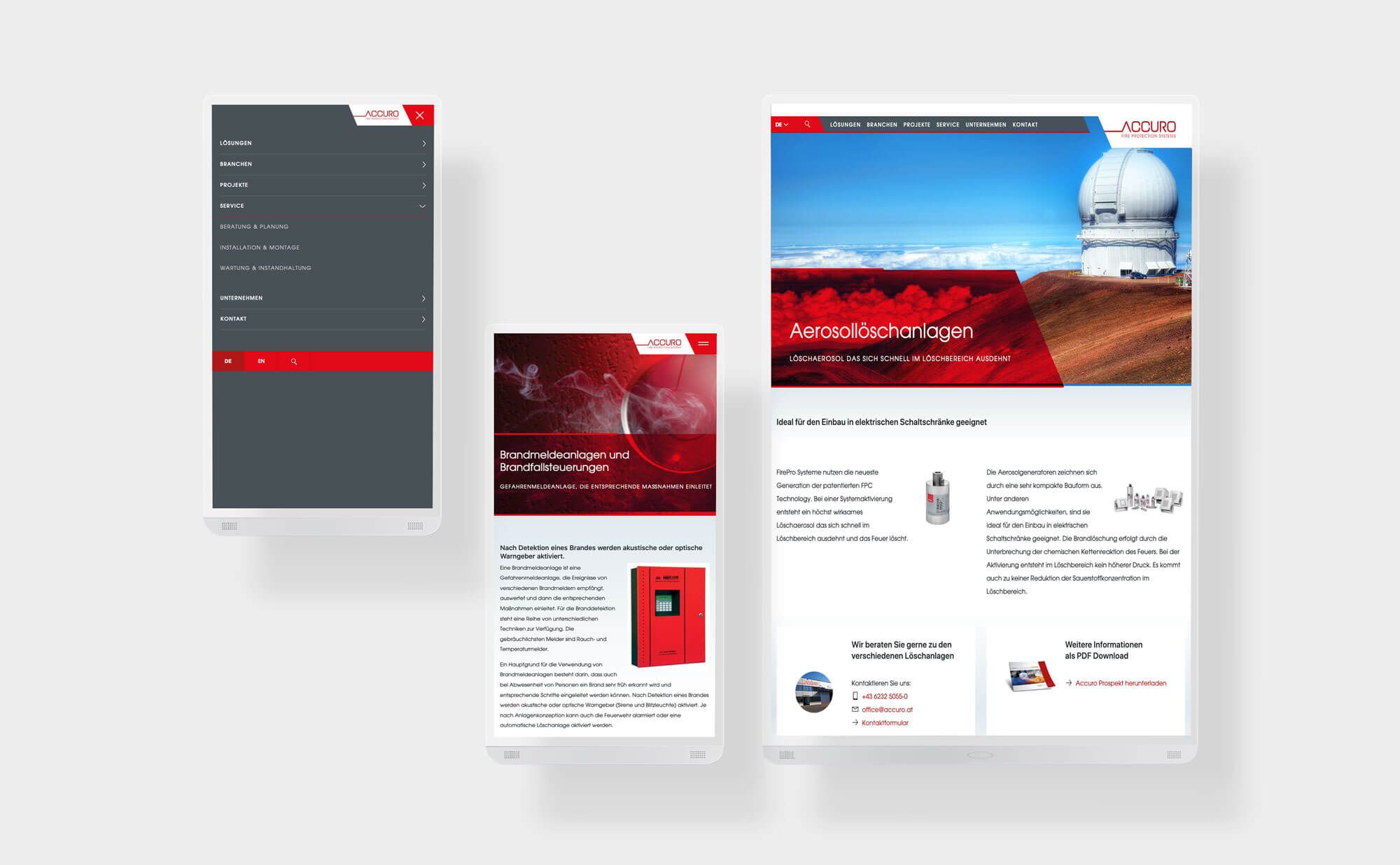 Accuro Website in Smartphone, Tablet und Desktop Ansicht