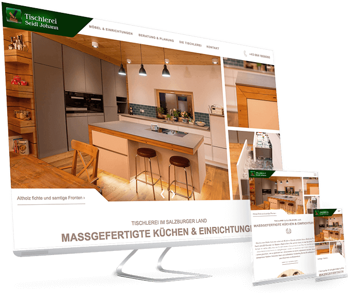 Website in Smartphone, Tablet und Desktop Ansicht