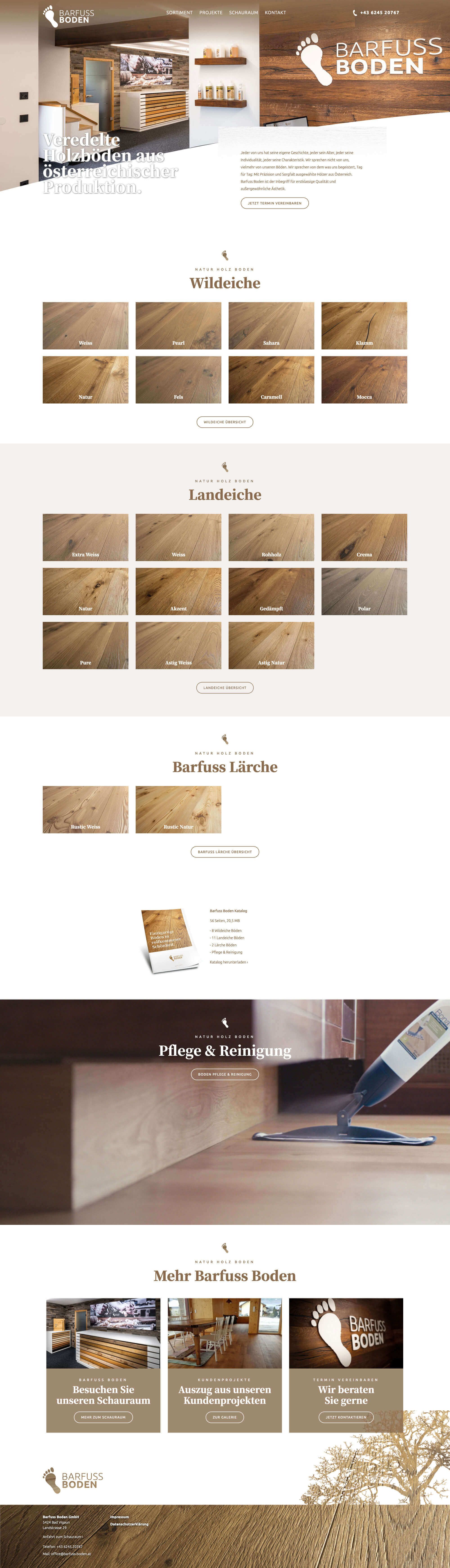 Website mit vielen Produktfotos von Holzböden die einzeln auswählbar sind.