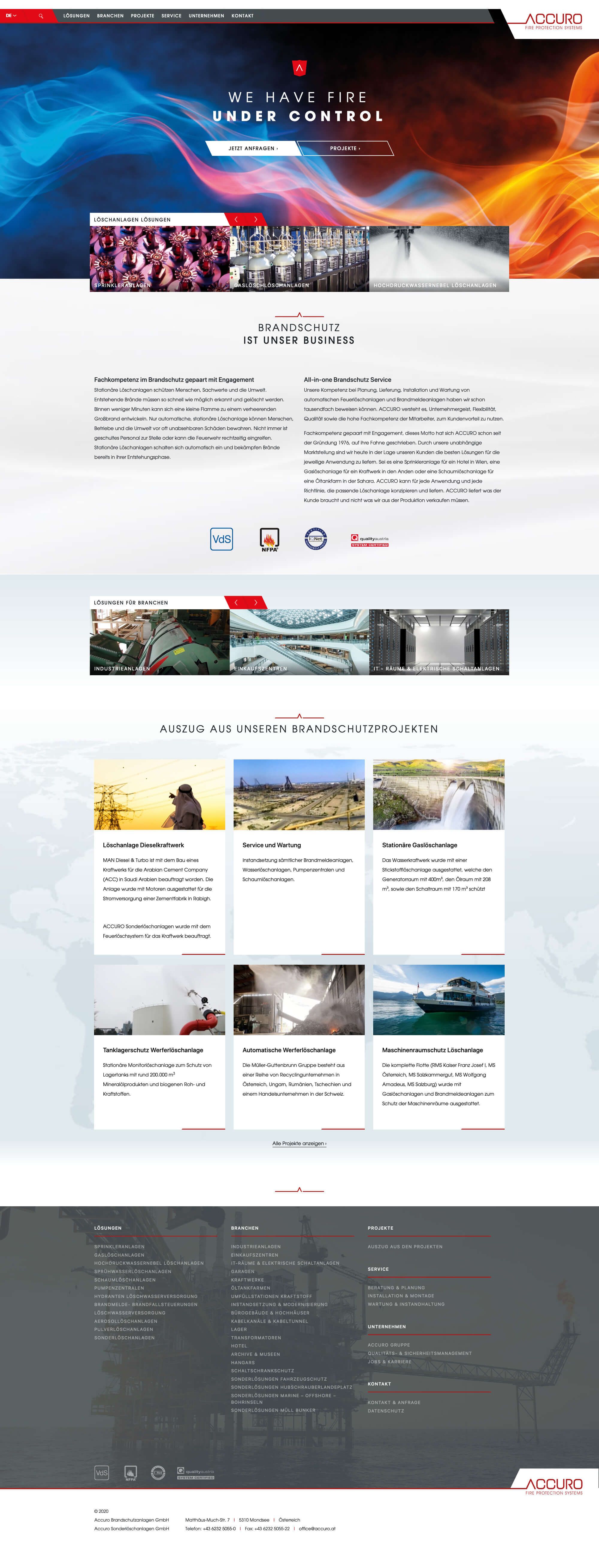 Website von Accuro Brandschutz- & Sonderlöschanlagen
