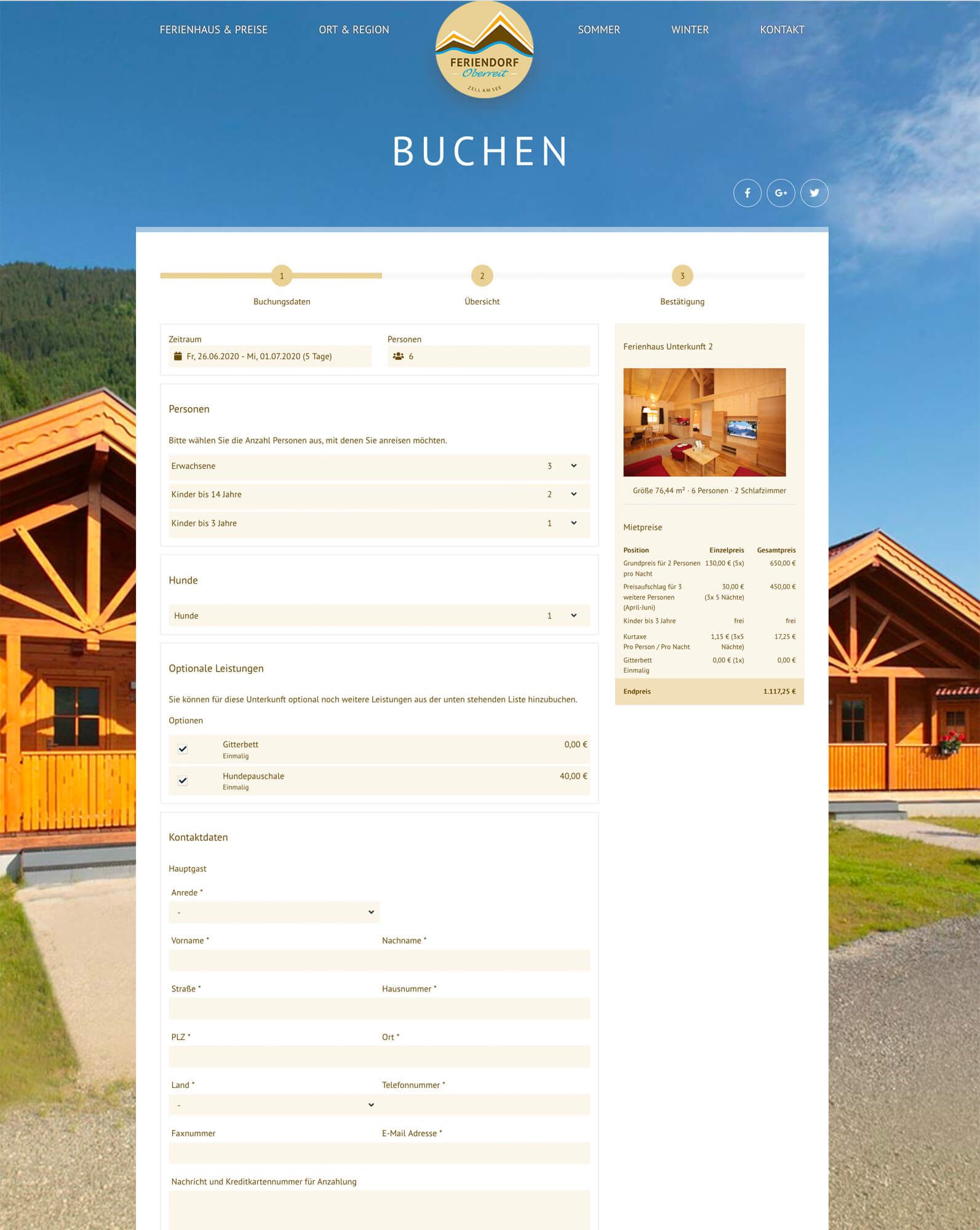 Buchungsformular auf der Website