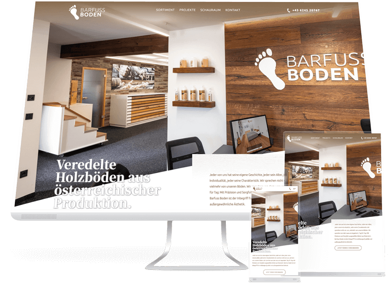 Barfuss Boden Website in Smartphone, Tablet und Desktop Ansicht