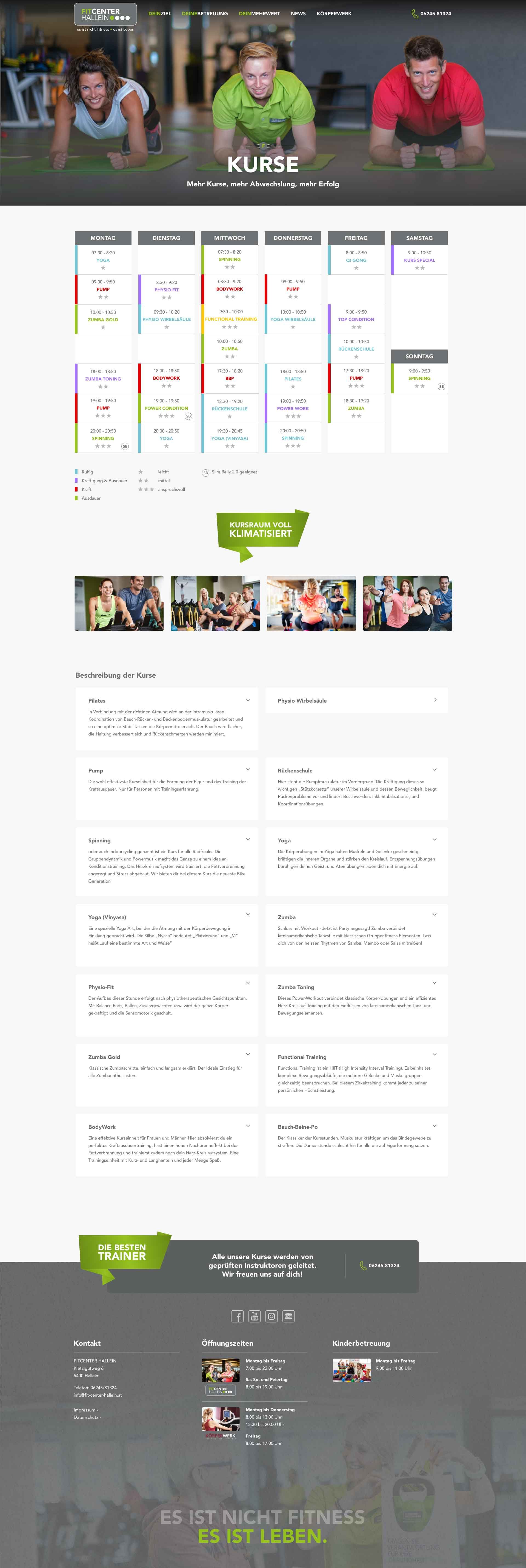 Übersichtlicher Trainingskalender mit Kursbeschreibung